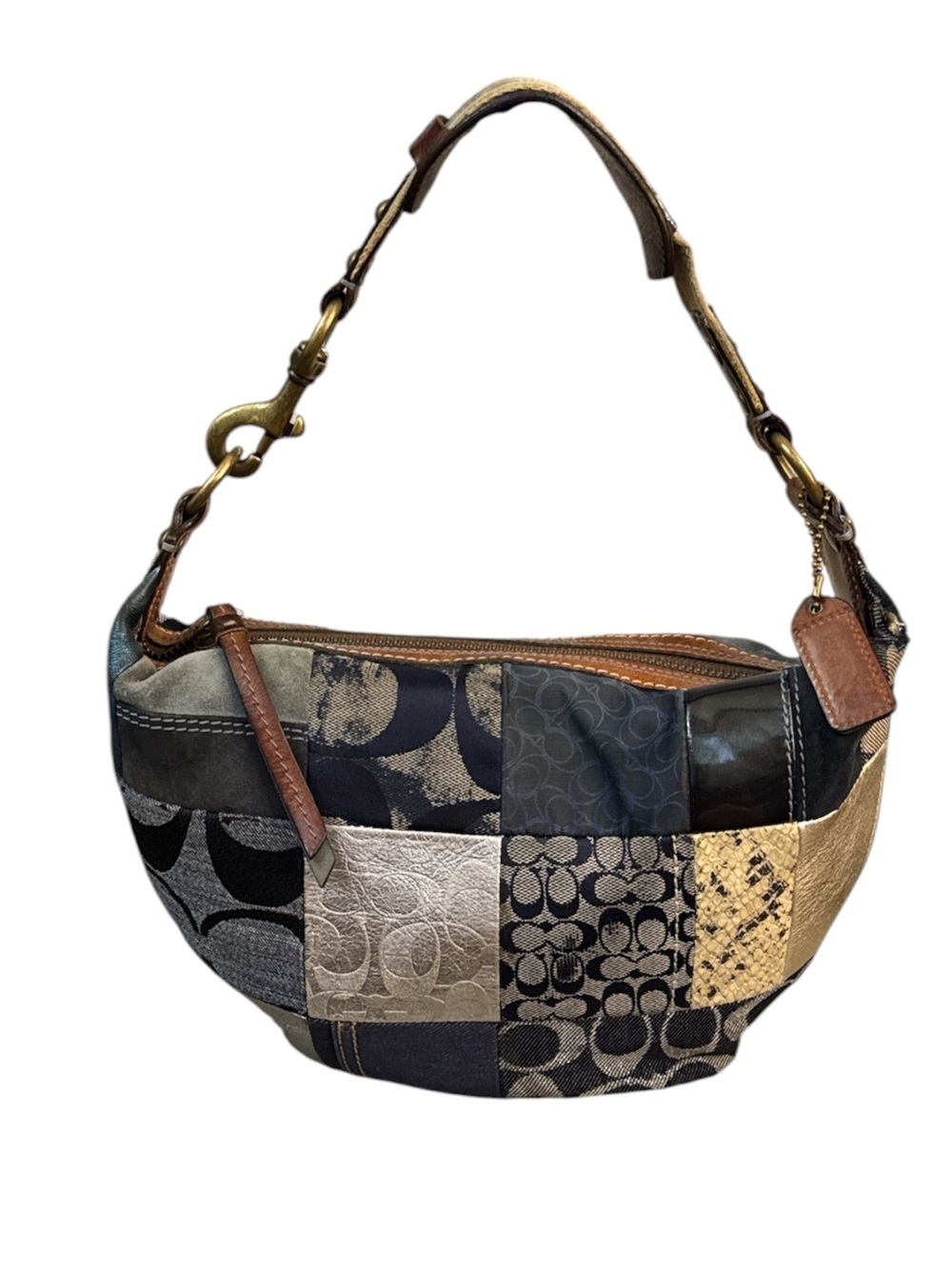 Patchwork Logo-Print Hobo Bag in Mixed Neutral Colors